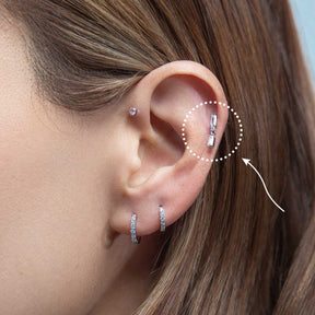 Double Pave Gold Baguette Stud Layering Earring