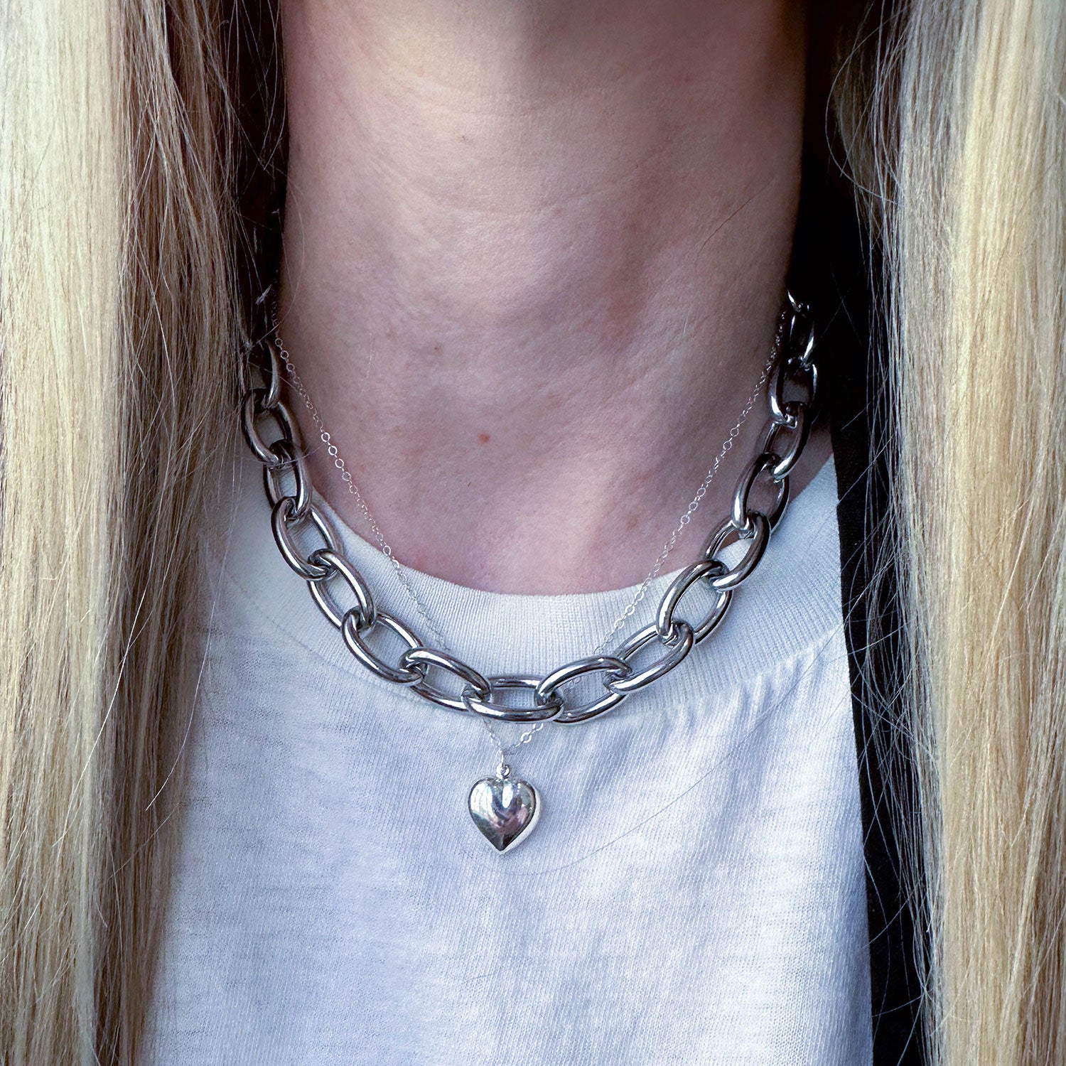 Sterling Silver Heart Charm Necklace