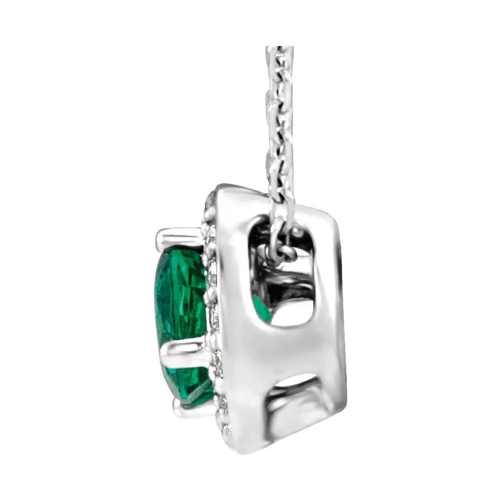 Lab-Grown Emerald & Natural Diamond Necklace in 14K Gold