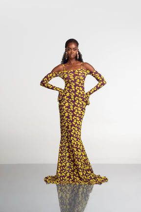 SAKI OFF SHOULDER MAXI MESH DRESS