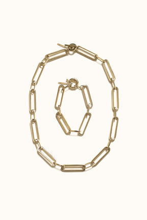 Paperclip Gold Chain Necklace Bracelet Set