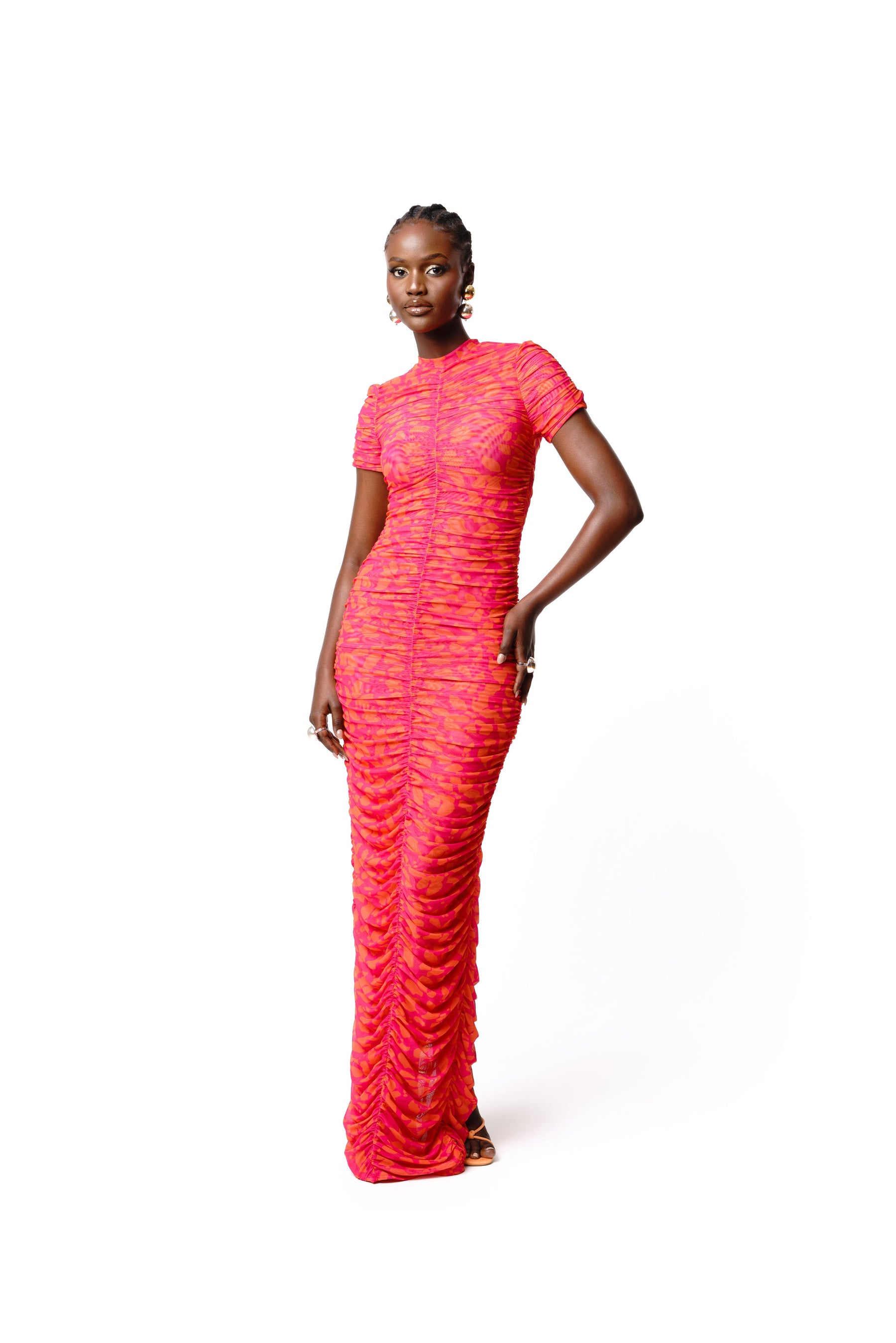 RAYE RUCHED MAXI MESH DRESS