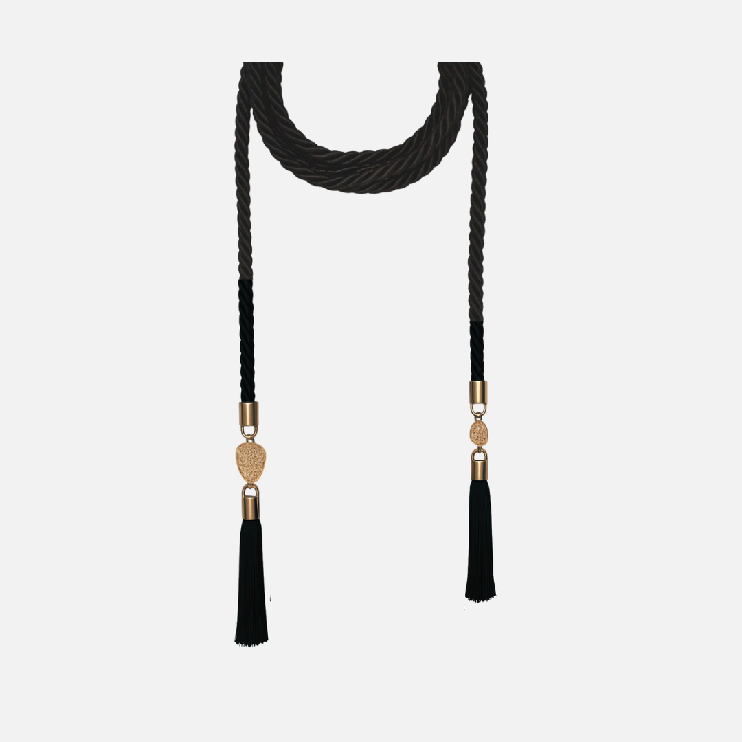 Silk Tassel Rope Belt with Gold Charms