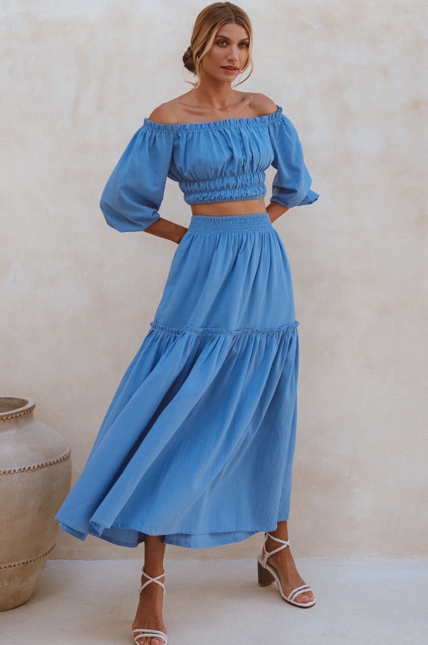 Annabelle Boho Linen Maxi Skirt - Azure