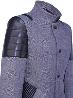 Gray coat with black faux leather texture accents