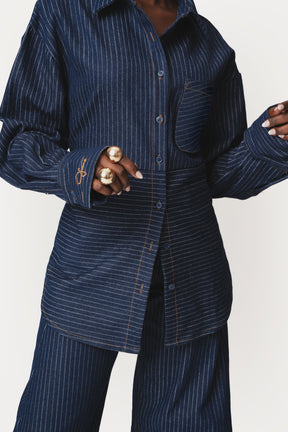 Denim Pinstripe TIA Button Up Shirt