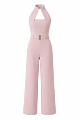 Salmon Pink High-collar Jumpsuit – Gold Buckle