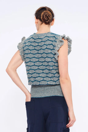 Beca Crochet Sleeve Alpaca Vest | Dark Green Melange