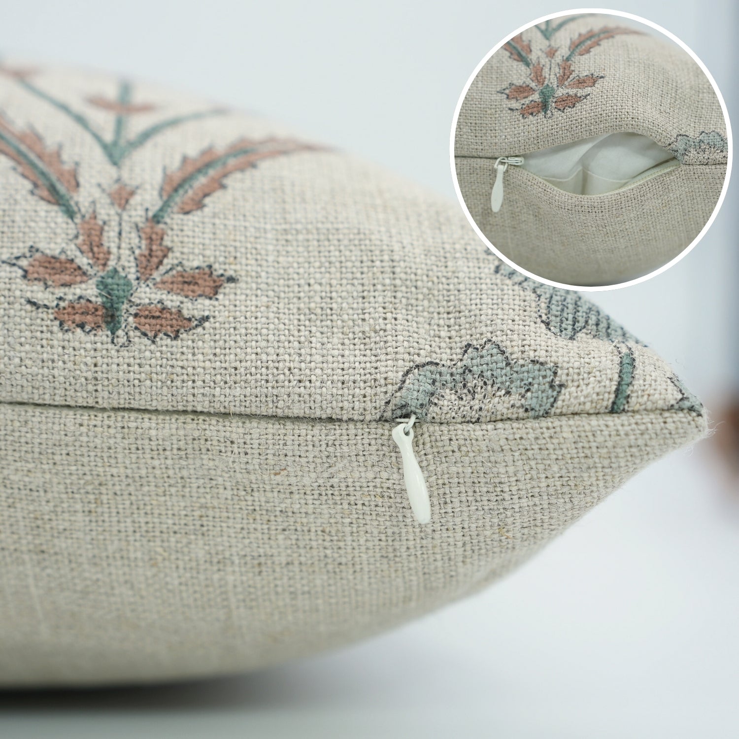 Premium Hand Block Printed Thick Linen Lumbar Pillow Cover - Amitabh
