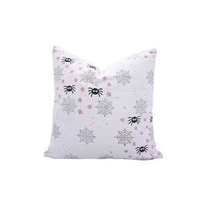 Hallowen Design  Handmade Block Print Thick Cotton White Pillow Cover -Spider Web