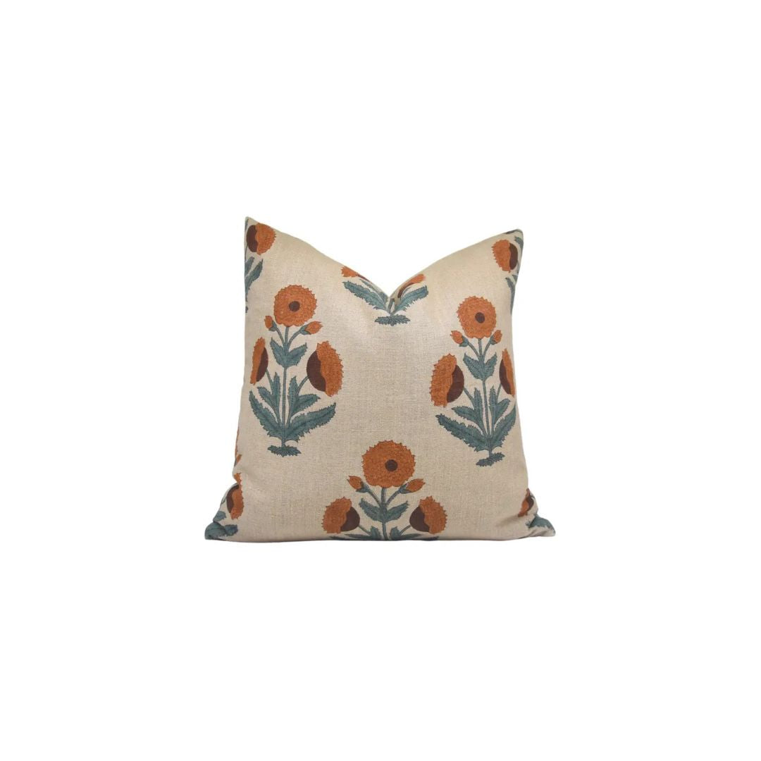 Classic Block Printed Thick Linen Cushion Cover - Badshah