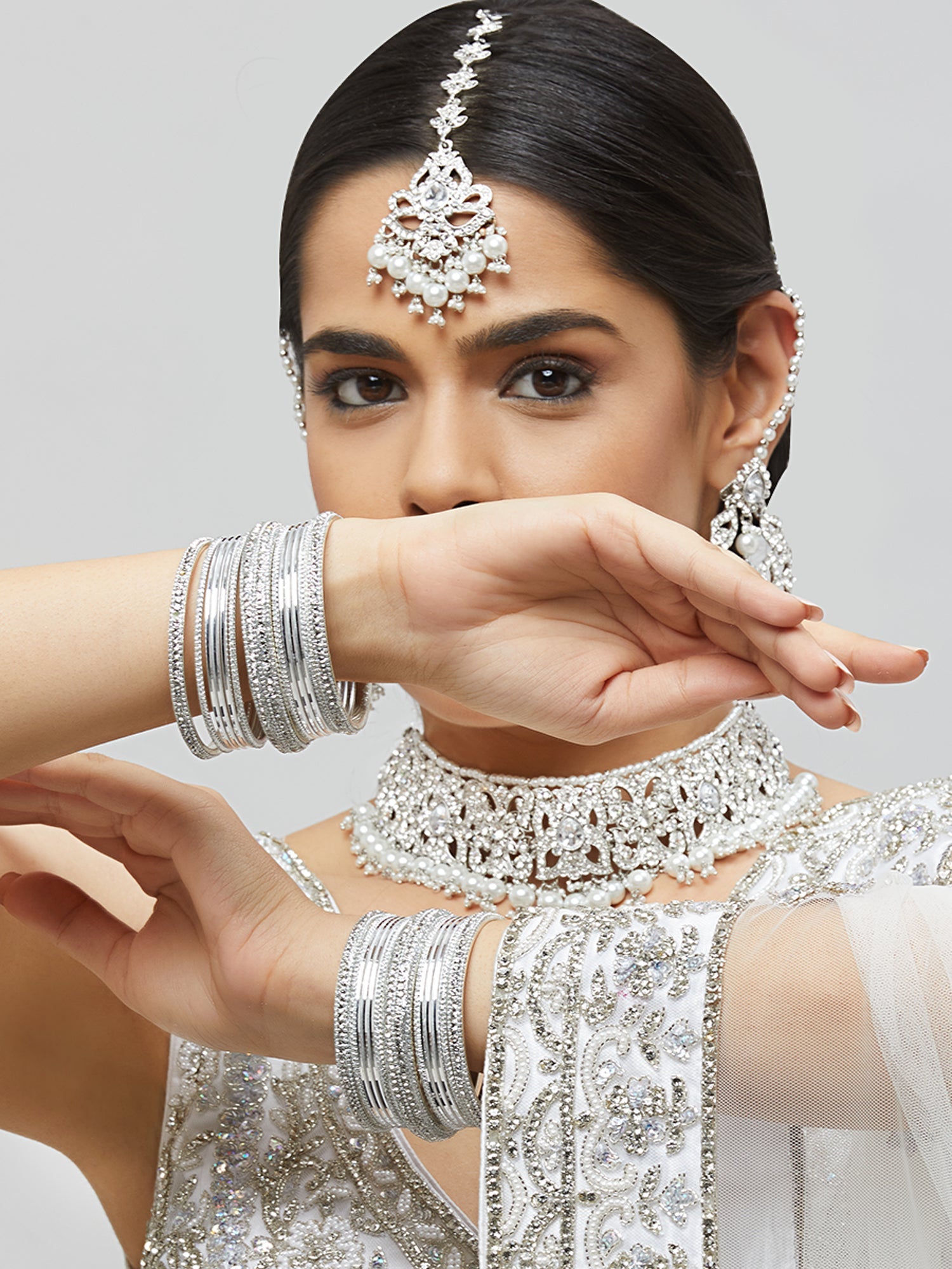 Silver Stone Indian Bangle Set