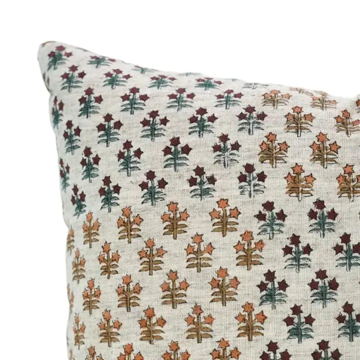Artfully Hand Block Print Desgin Viscose Linen Cushion Cover - Kesariya