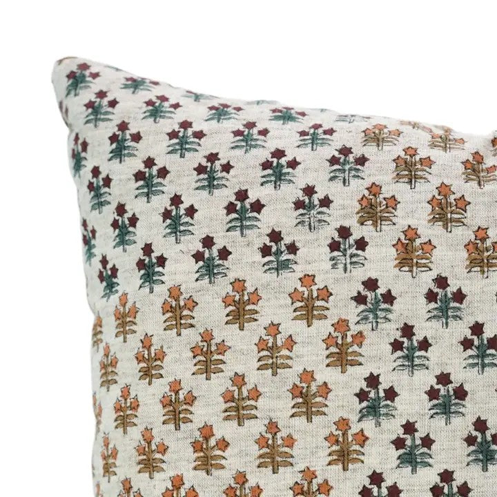 Artfully Hand Block Print Desgin Viscose Linen Cushion Cover - Kesariya