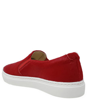 Red Short Hair Calf Slip On Sneaker