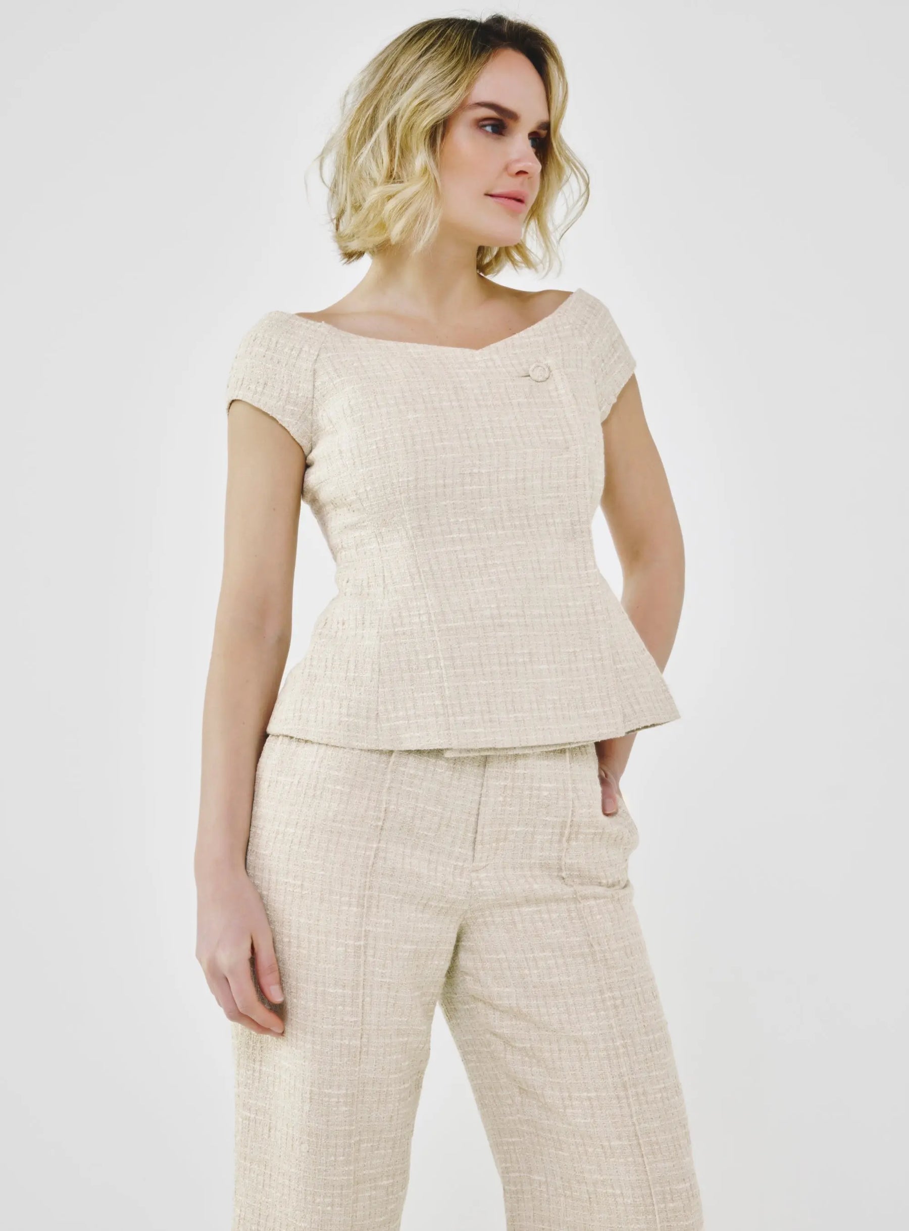 Tailored Fancy Tweed Bardot Top