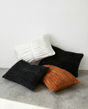 PLEATED COTTON SUEDE PILLOW IN ABYSS