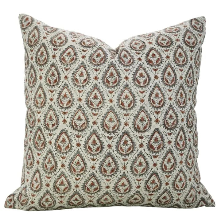 Stylish Hand-Block Design Viscose Linen Cushion Cover - Pan Patti