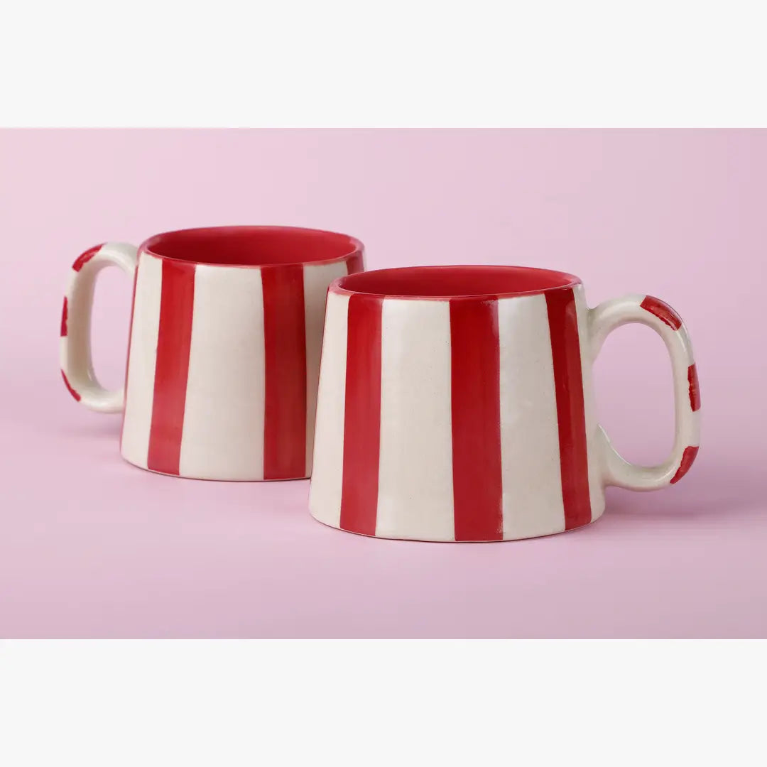 Ceramic Red Stripe Coffee cup- 220ml (Set of 2)