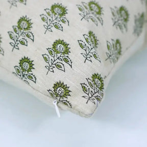 Natural Block Print Linen Blend Pillow Cover - Bagru Buti
