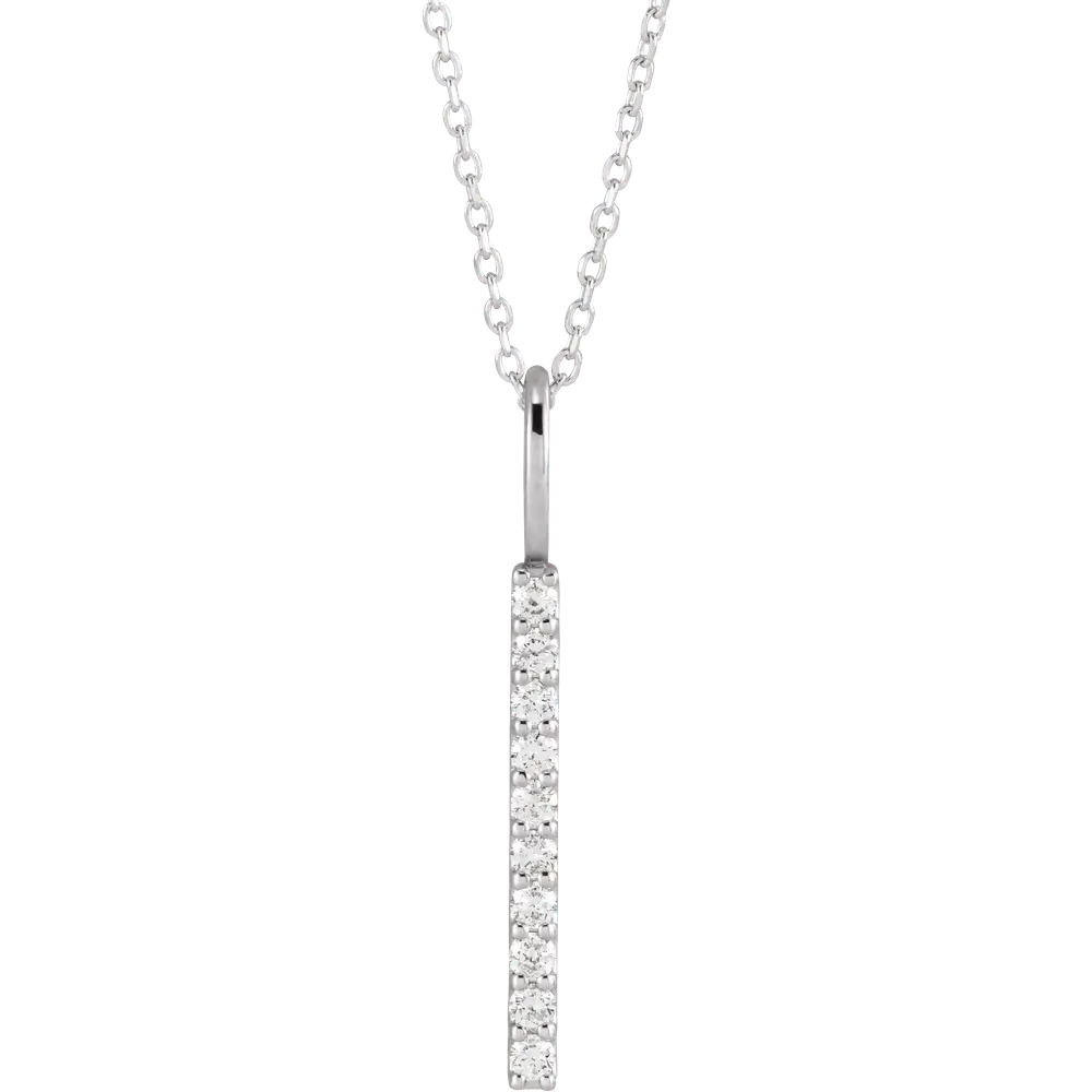1/6 CT Natural Diamond Vertical Bar 16-18" Necklace in 14K Gold