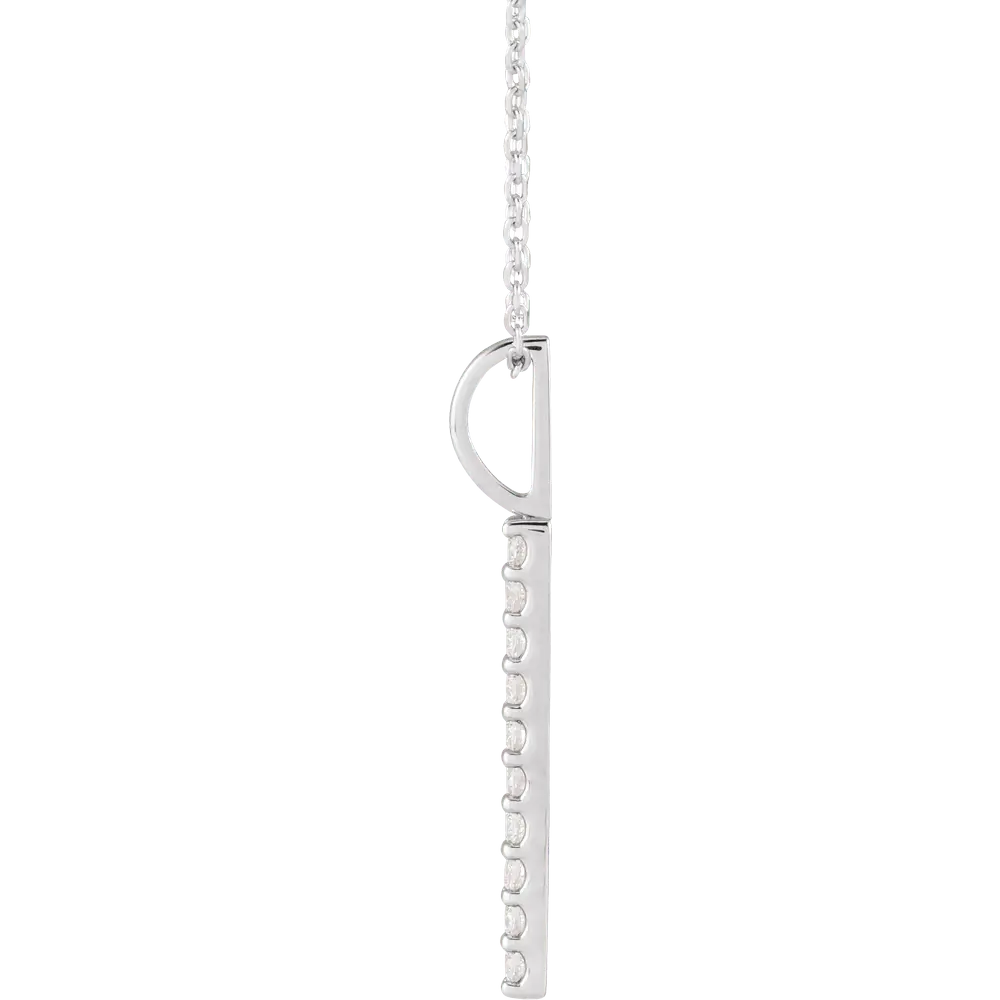 1/6 CT Natural Diamond Vertical Bar 16-18" Necklace in 14K Gold