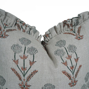 Handmade Grey Thick Linen Frill Pillow Cover -  Amitabh
