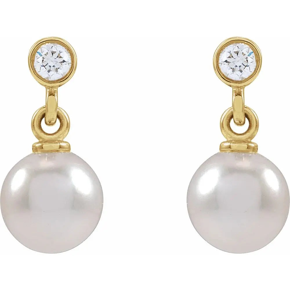 Akoya Pearl & .06 CT Natural Diamond Earrings in 14K Gold