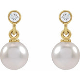Akoya Pearl & .06 CT Natural Diamond Earrings in 14K Gold