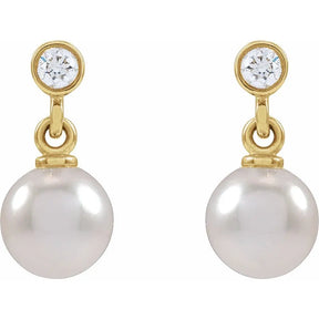 Akoya Pearl & .06 CT Natural Diamond Earrings in 14K Gold