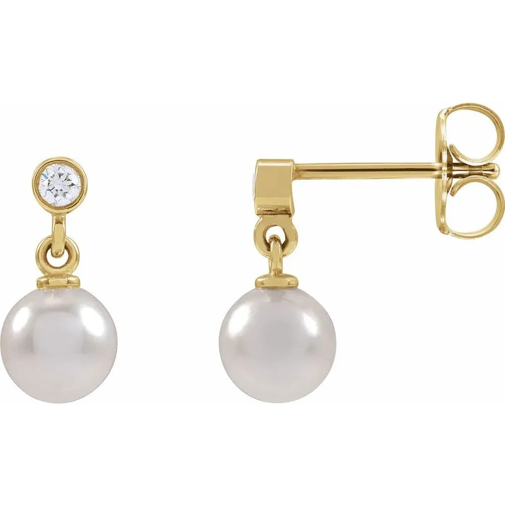 Akoya Pearl & .06 CT Natural Diamond Earrings in 14K Gold