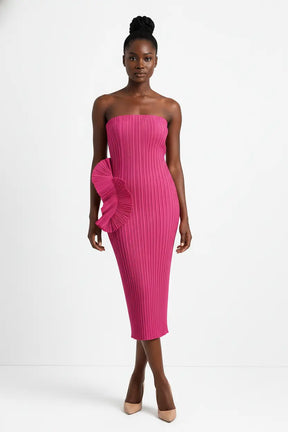 Ghia Sculptural Ruffle Pleated Midi Dress