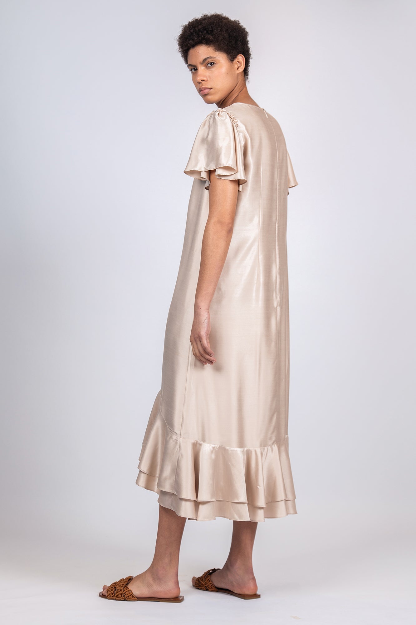 Adelina Asymmetrical Silk Dress | Sand