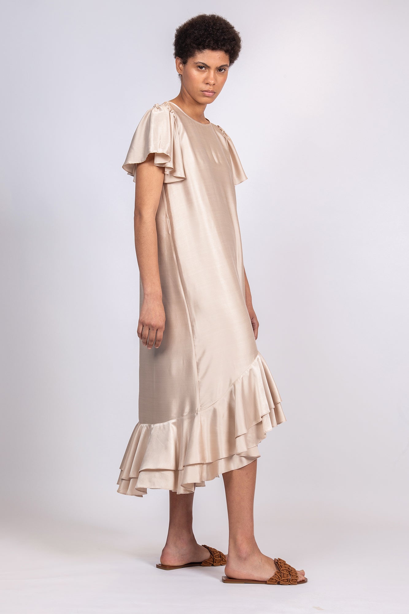 Adelina Asymmetrical Silk Dress | Sand