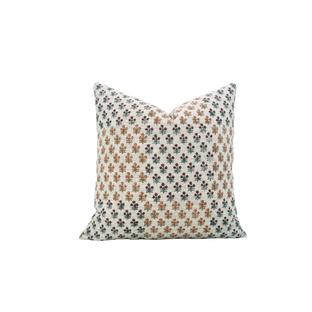 Artfully Hand Block Print Desgin Viscose Linen Cushion Cover - Kesariya