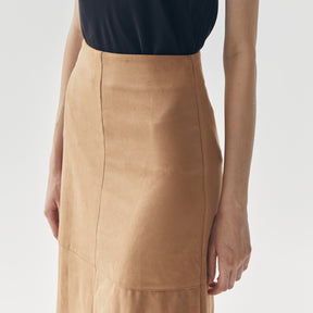 FERN SUEDE BROWN MIDI SKIRT