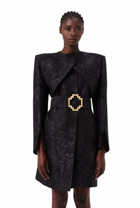 Opulent Long Sleeve Coat in Black Elysium