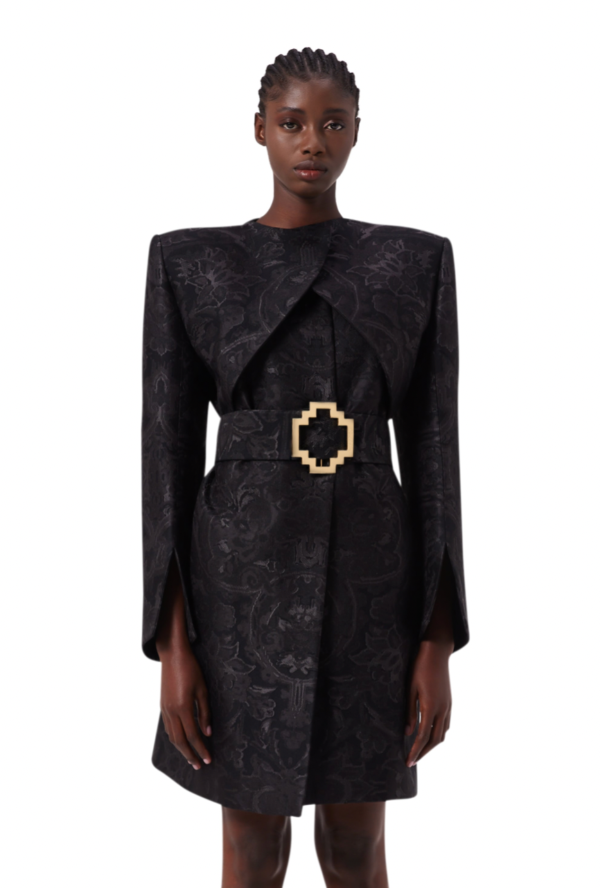 Opulent Long Sleeve Coat in Black Elysium