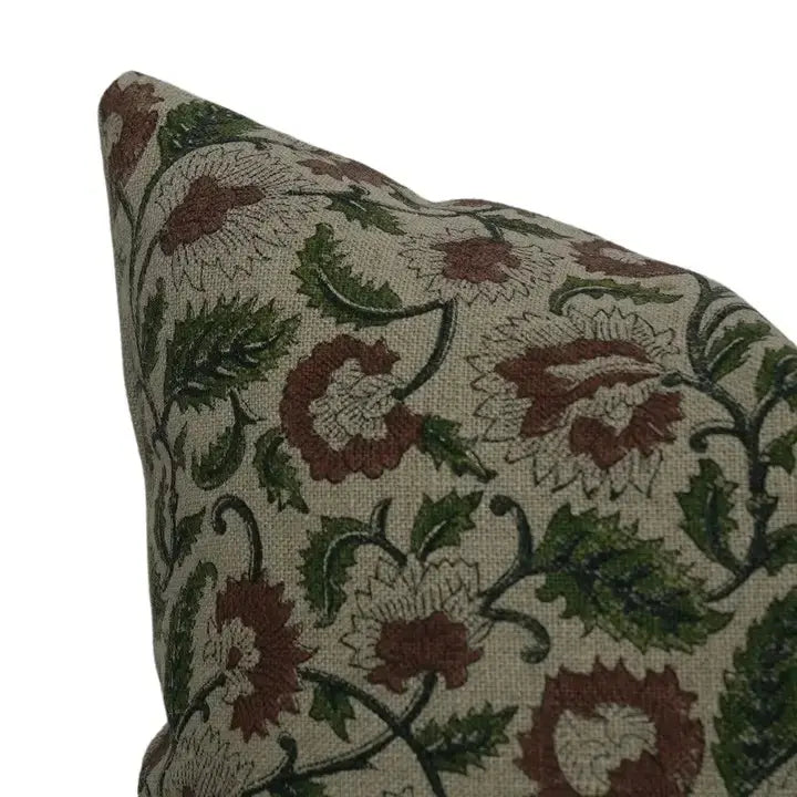 Vintage Hand Block Print Thick Linen Pillow Cover- Mandakini