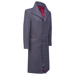 Textured gray coat with oversized lapels