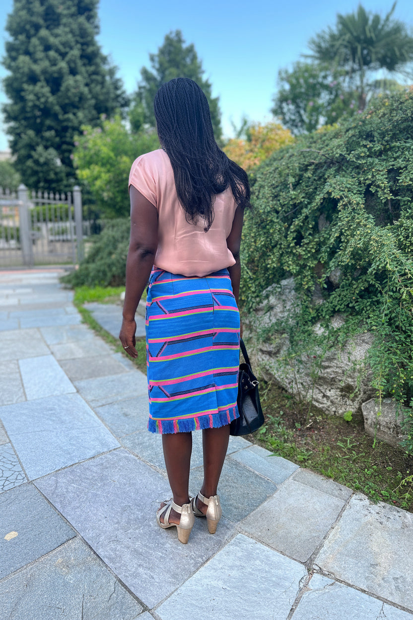 SENTIMENTO Sky Blue Kente Pencil Skirt