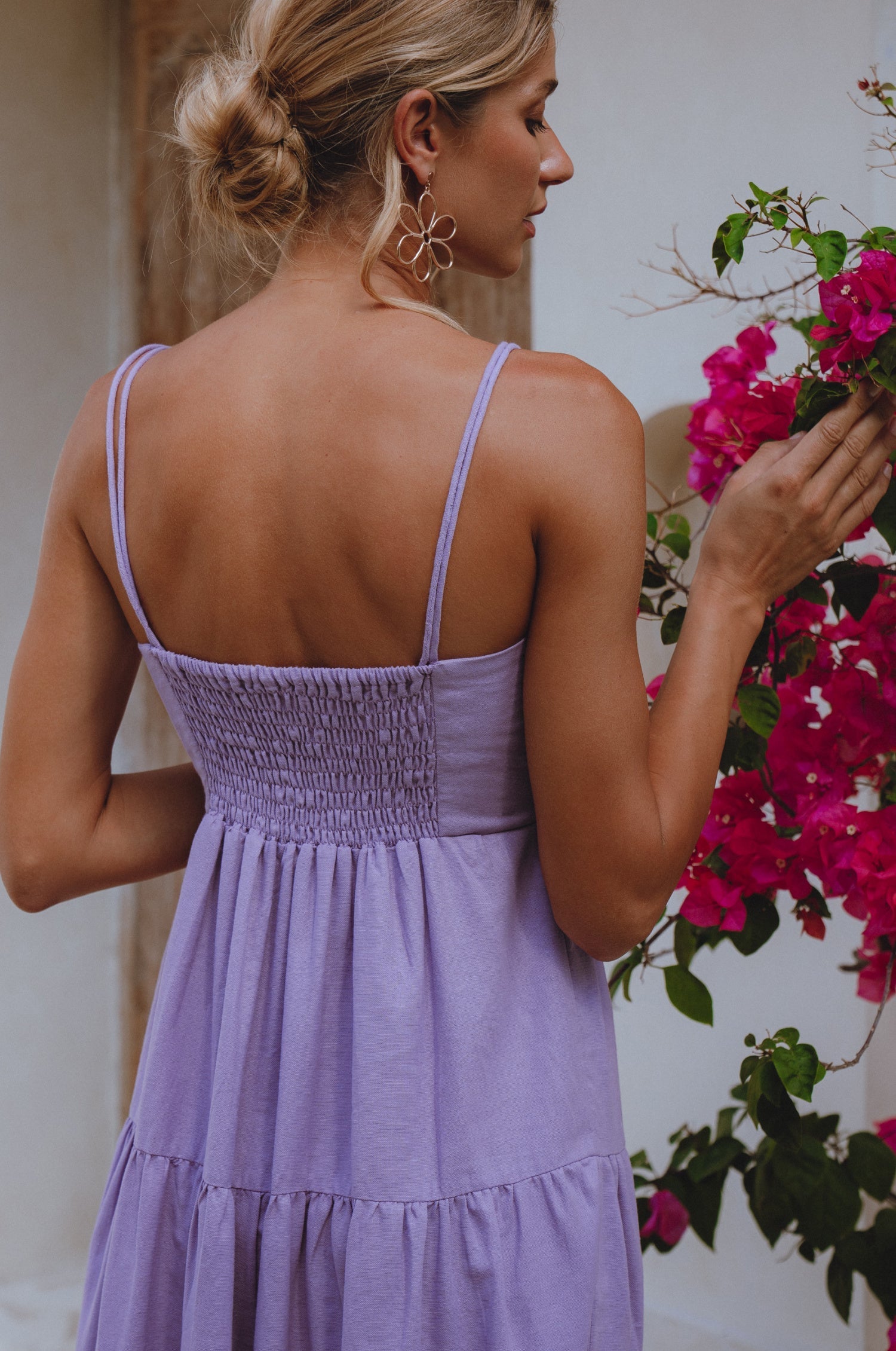 Rafaela Strappy Linen Midi Dress - Lavender