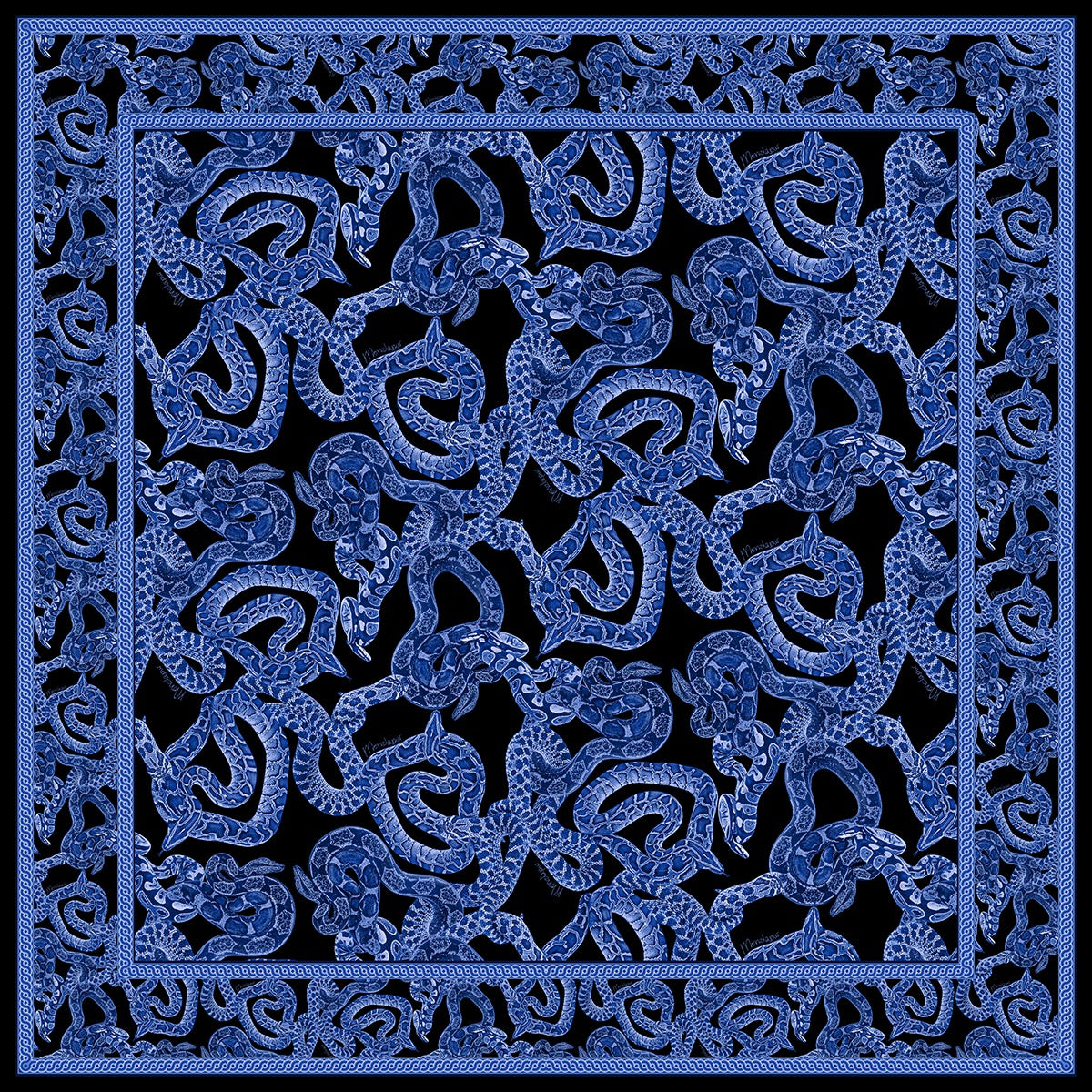 Silk Serpent Noir Scarf - Large