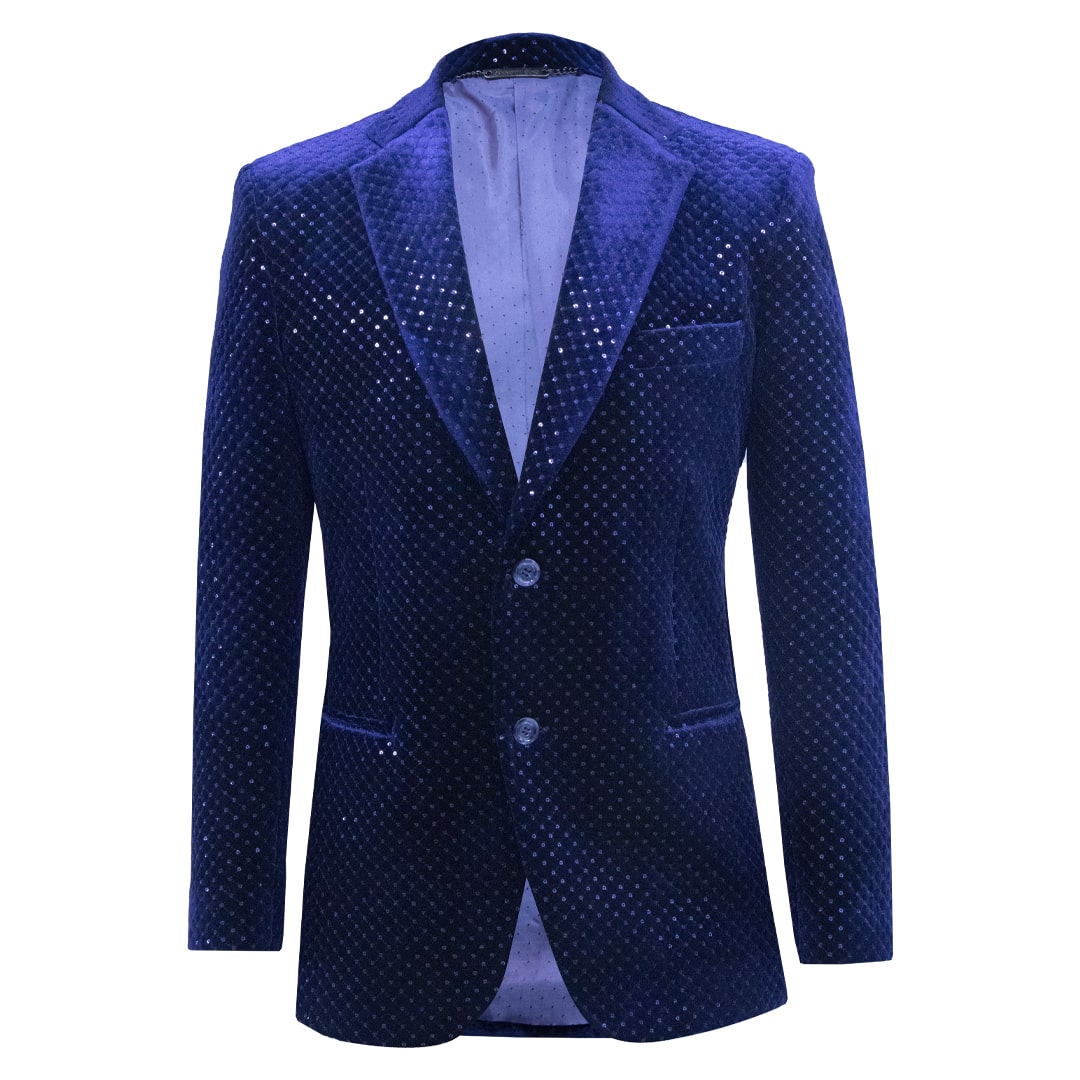 Blue velvet blazer with sequins