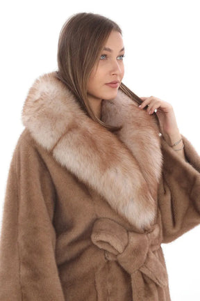 Exclusive Natural Tan Fox Fur Coat with Belted Waist