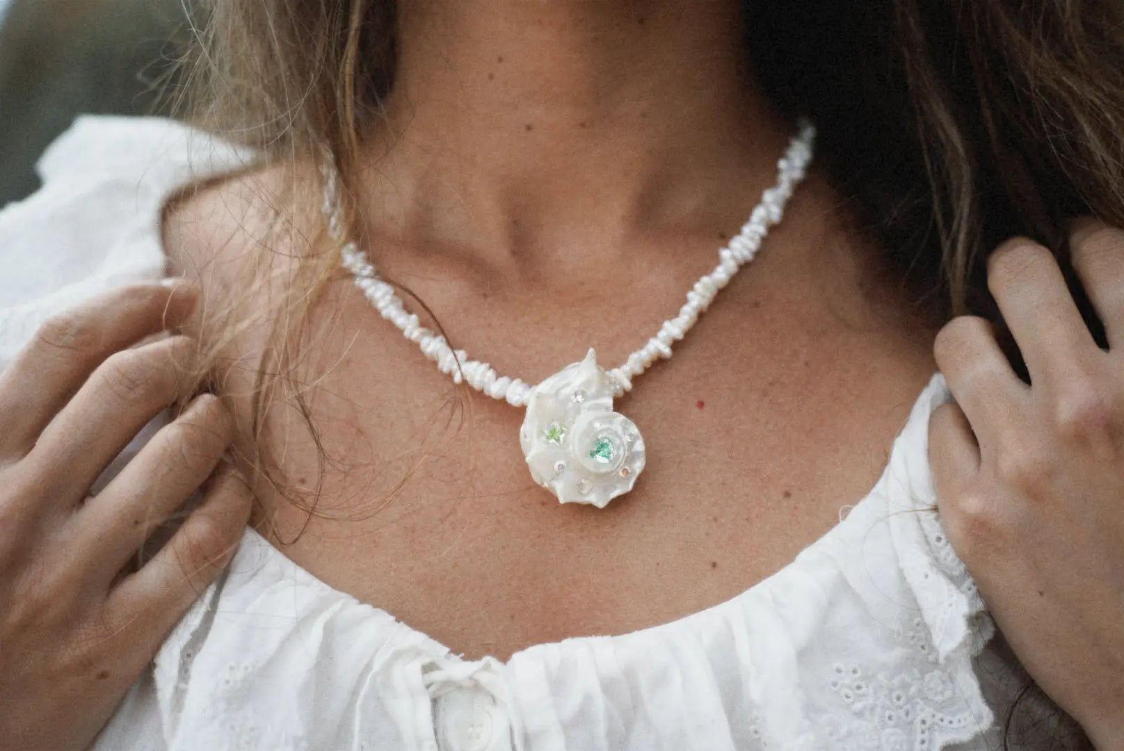 The Sirena Freshwater Pearl & Conch Shell Pendant Necklace