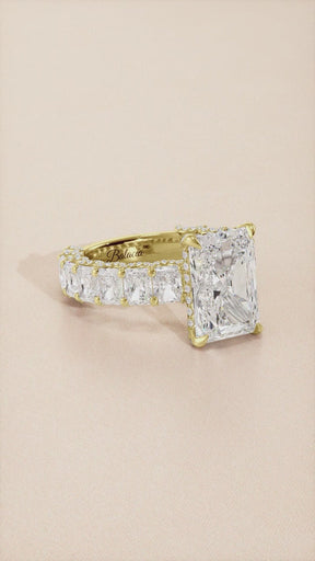 Radiant Cut Iced Out Engagement Ring with Radiant Cut Side Diamonds