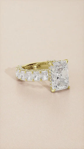 Radiant Cut Iced Out Engagement Ring With Radiant Cut Side Diamonds