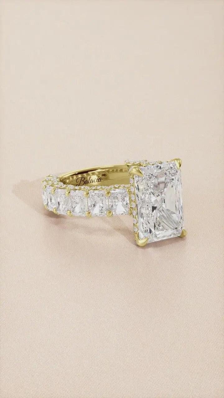Radiant Cut Iced Out Engagement Ring With Radiant Cut Side Diamonds
