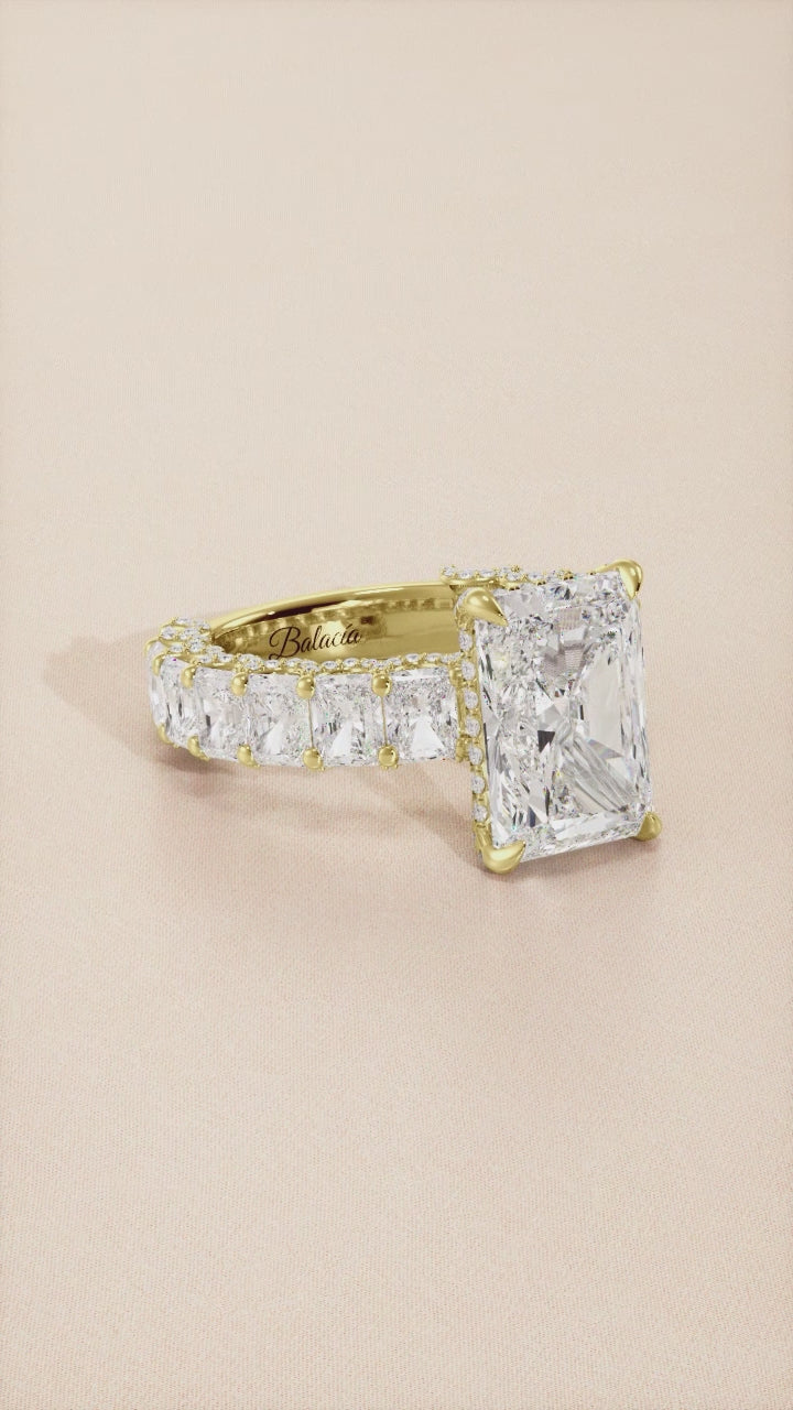 Radiant Cut Iced Out Engagement Ring With Radiant Cut Side Diamonds